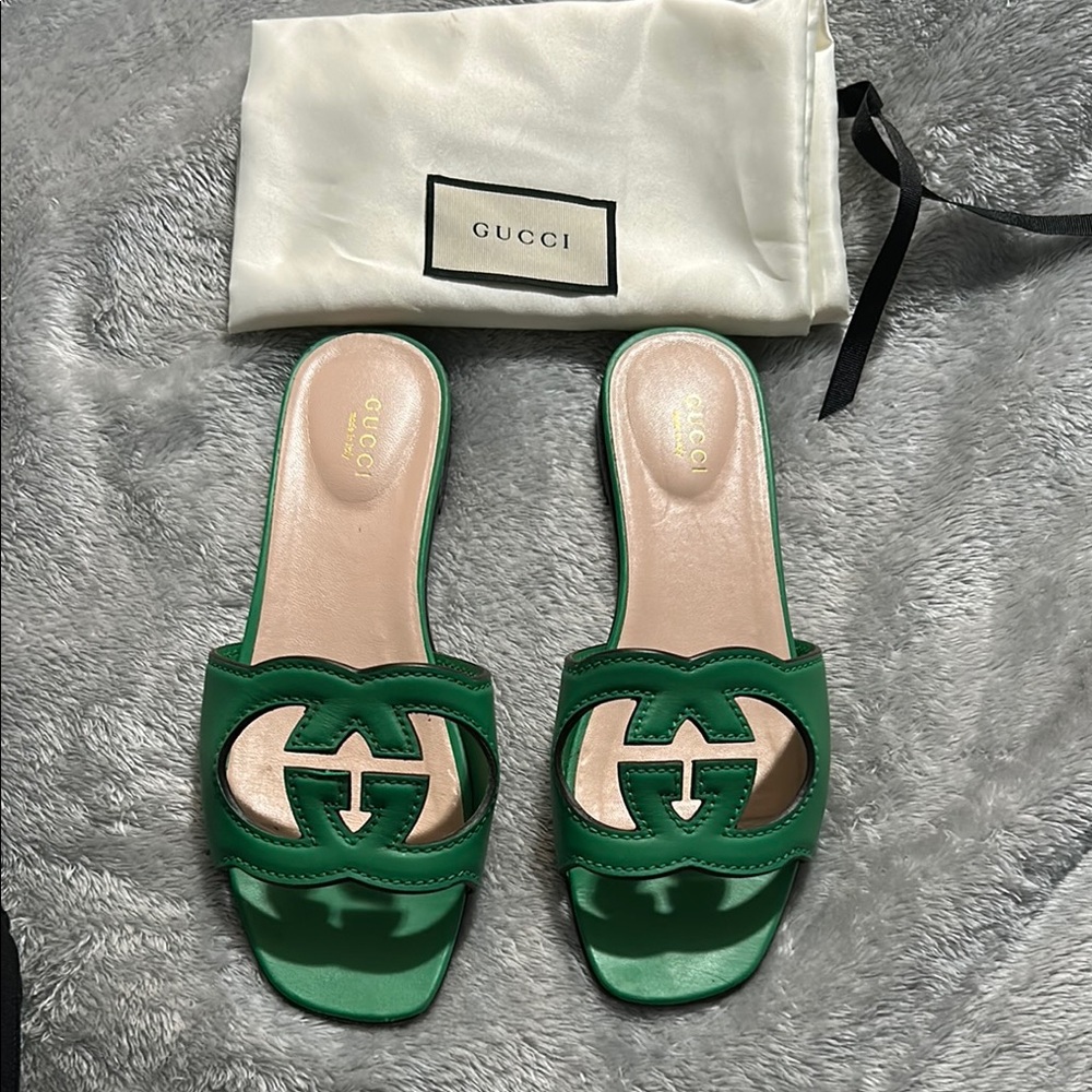 Authentic Gucci Women's Green Slide Sandals